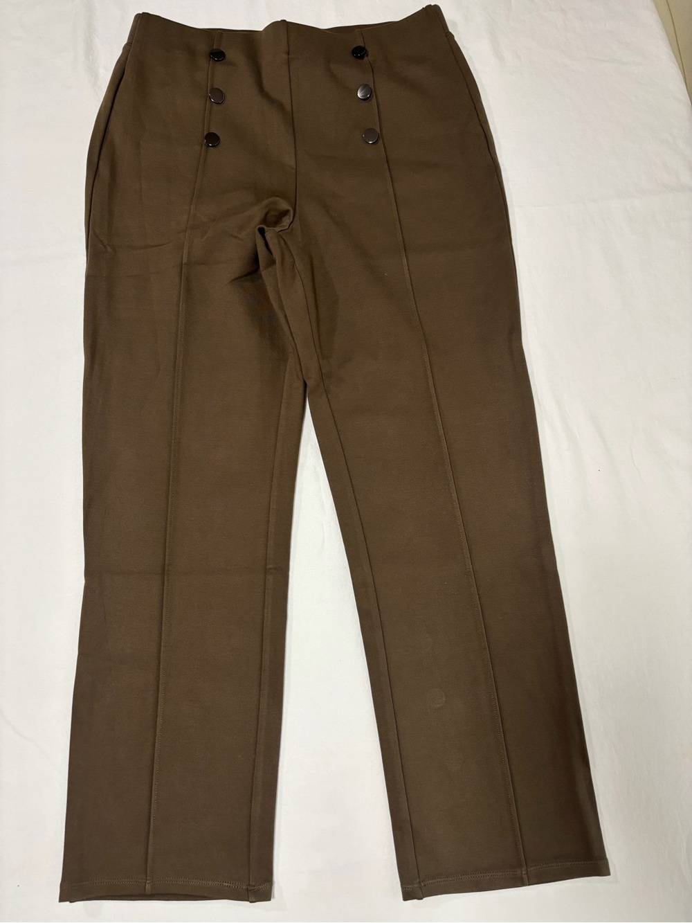 HALARA Brown High-Rise Tailored Button-Front Pants